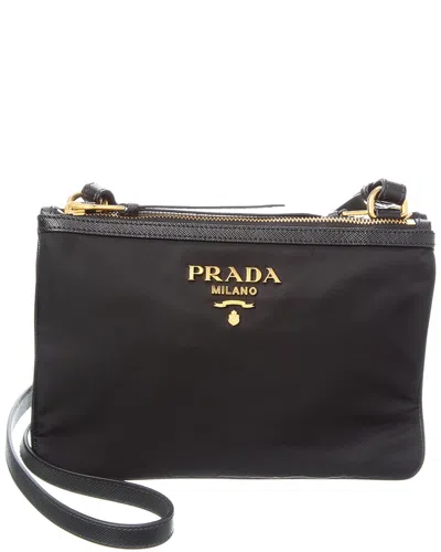 Prada Bandoliera Nylon & Saffiano Leather Shoulder Bag In Black