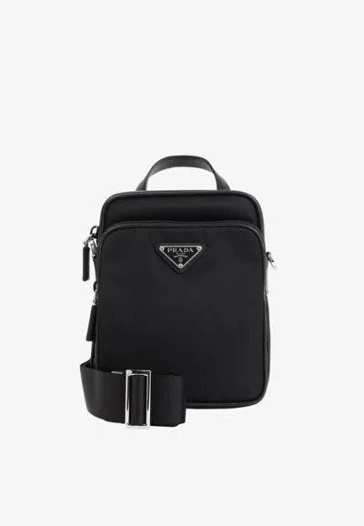 Prada Bandoliera Re-nylon Messenger Bag In Black