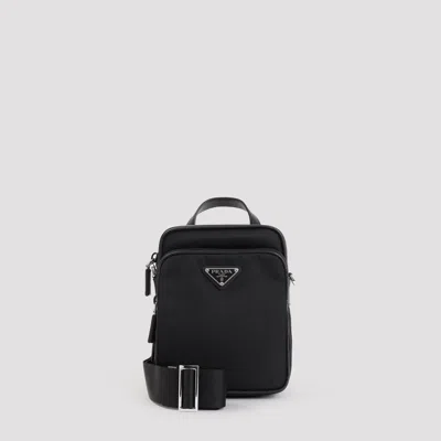 Prada Bandoliera Shoulder Handbag, Polyamide & Saffiano Leather (w15cm X H20cm X D7.5cm) In Black