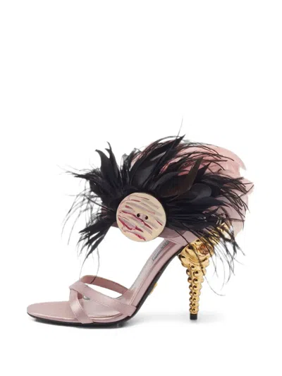 Pre-owned Prada Baroque Feathered Sandals In Pink