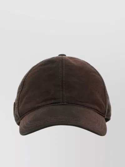 Prada Baseball Cap Cotton Curved Brim In Brown