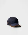 Prada Men's Nylon And Suede Baseball Cap In Blau/kakaobraun