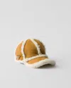Prada Suede Shearling Baseball Cap In Honey
