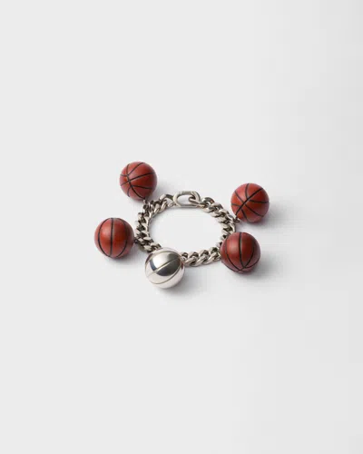 Prada Metal Basketball Bracelet In Brown