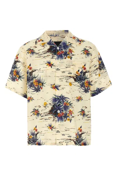 Prada Mens Yellow Printed Short-sleeve Bowling Cotton Shirt In Neutral