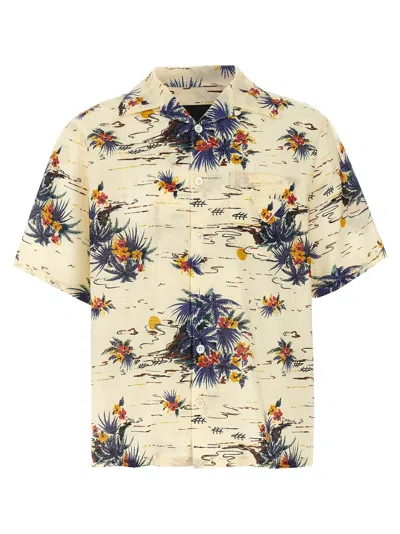 Prada Mens Yellow Printed Short-sleeve Bowling Cotton Shirt In Neutral