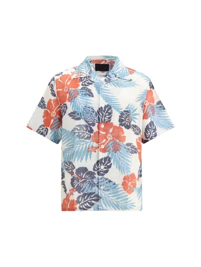 Prada Short-sleeved Printed Cotton Shirt In Multi