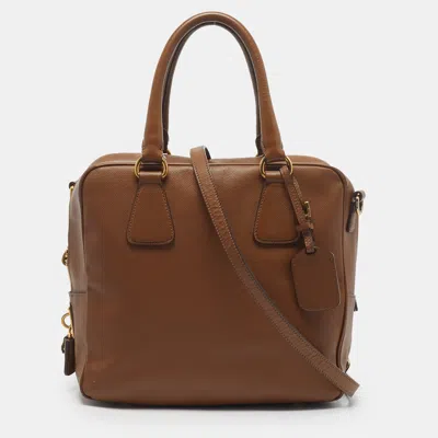 Pre-owned Prada Bauletto Brown Saffiano Lux Leather Satchel