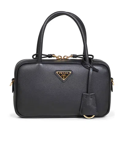Prada Triangle Logo-plaque Tote Bag In Black