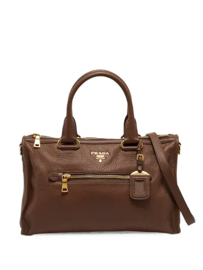Pre-owned Prada Bauletto Vitello Daino Tote Bag In Brown