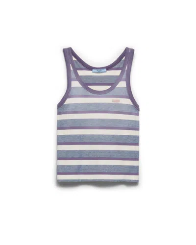 Prada Tanktop Aus Bayadere-stripes-jersey In Gray