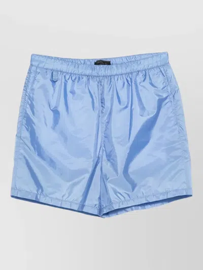 Prada Beachwear Shorts Elastic Waistband Side Pockets In Blue