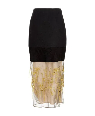 PRADA BEADED EMBROIDERED LOGO SKIRT