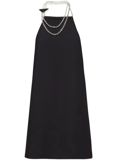 Prada Beaded Halterneck Minidress In Black