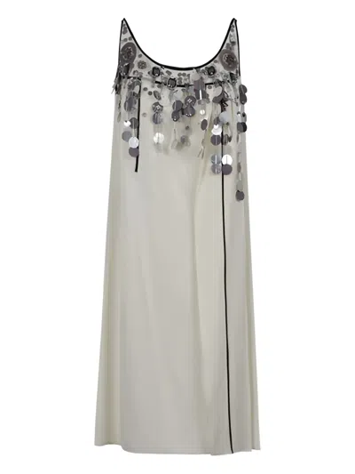 Prada Beaded-sequin Mini Dress In Gray