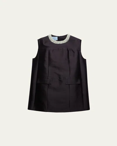 Prada Besticktes Kleid Aus Doppelsantung-seide In Black