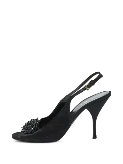 Pre-owned Prada Beaded Slingback Heeled Pumps In Black