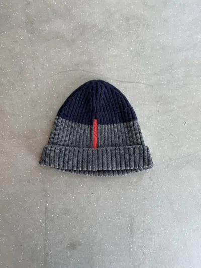 Pre-owned Prada Beanie Red Tab Logo In Gray
