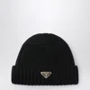 Prada Wool Beanie Hat Folded Cuff In Black