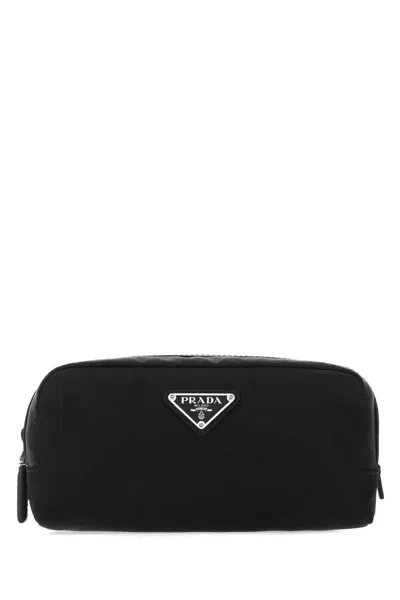 Prada Re-nylon And Saffiano Leather Travel Pouch Accessories In Black