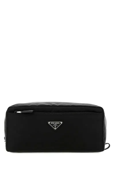 Prada Re-nylon And Saffiano Leather Travel Pouch Accessories In Black