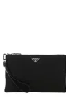 Prada Mera Pouch In Re-nylon And Saffiano Leather In Black