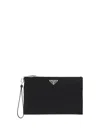 Prada Mera Pouch In Re-nylon And Saffiano Leather In Black