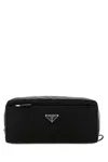 Prada Rectangular Shape Beauty Case With Leather Insert In Black