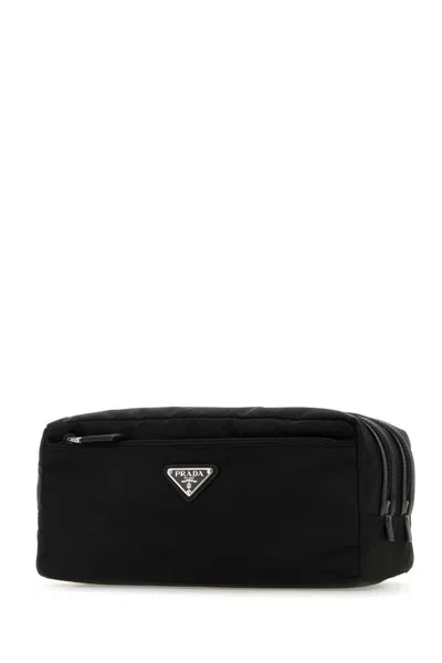 Prada Rectangular Shape Beauty Case With Leather Insert In Black