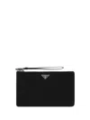 Prada Triangle Logo Re-nylon And Saffiano Leather Envelope Pouch In Black