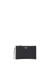 Prada Logo Plaque Zipped Wallet In Black
