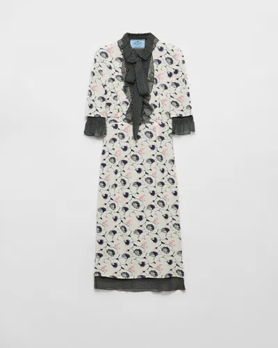 Prada Bedrucktes Kleid Aus Georgette In Multi