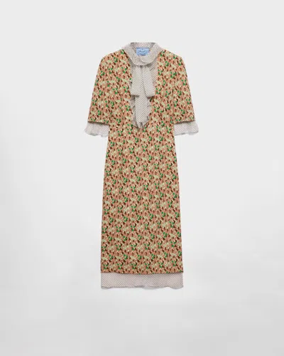 Prada Silk-blend Floral Midi Dress In Rosé