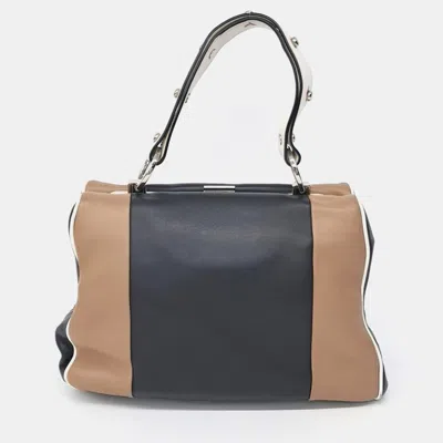 Pre-owned Prada Beige Black Bayadera Tote Bag In Sand