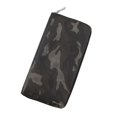Pre-owned Prada Beige Black Brown Leather Long Wallet (bi-fold) () In Beige, Black, Brown