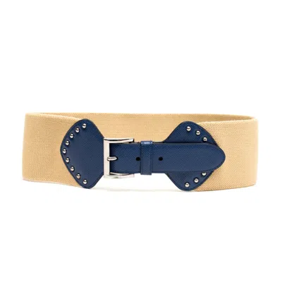 PRADA WOMEN BEIGE BLUE STUDDED BUCKLE BELT, 28 LUXURY BELTS FOR WOMEN DARVEYS
