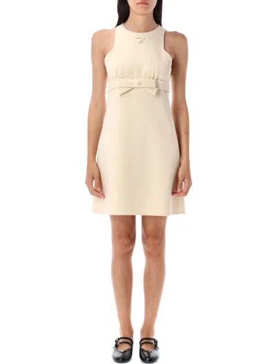 Prada Beige Bow Short Dress In Neutral