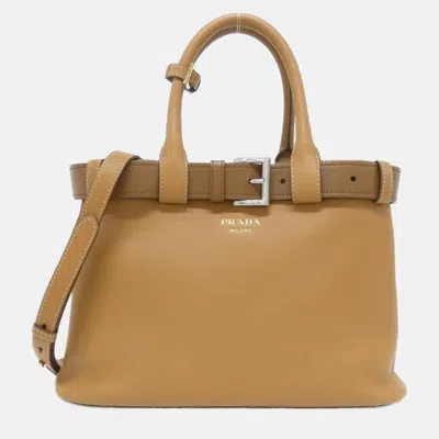 Pre-owned Prada Beige Brown Camel Handbag In Sand