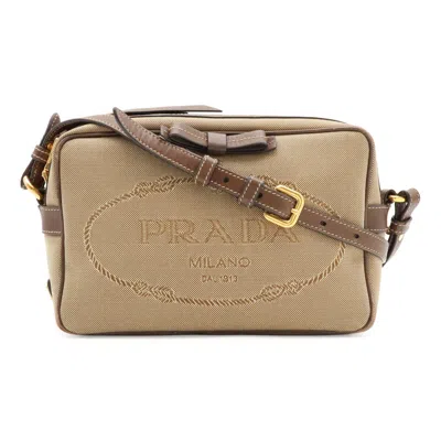 Pre-owned Prada Beige Brown Canvas Leather Pochette Shoulder Bag () In Beige, Brown