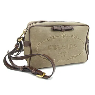 Pre-owned Prada Beige Brown Jacquard Leather Pochette Shoulder Bag ()