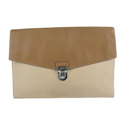 Pre-owned Prada Beige Brown Leather Clutch Bag Handbag Pouch ()