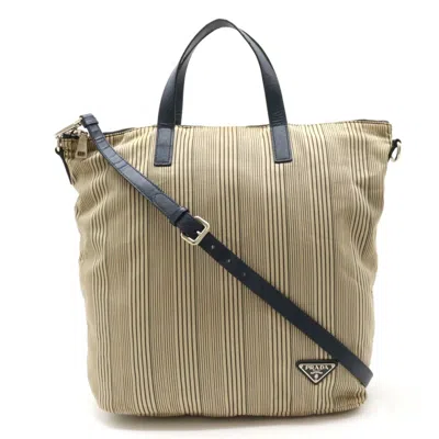 Pre-owned Prada Beige Brown Navy Orange Canvas Leather Handbag Shoulder Bag Tote Bag ()