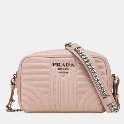 Pre-owned Prada Beige Brown Soft Calf Diagramme Crossbody In Sand