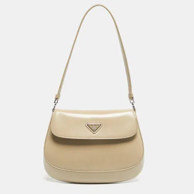 Pre-owned Prada Beige Brushed Leather Small Cleo Flap Shoulder Bag In Sand