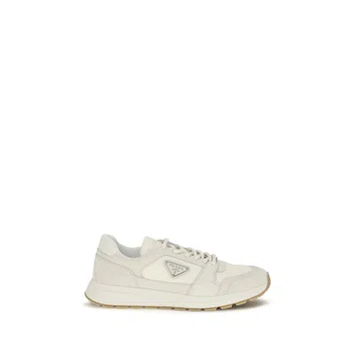Prada Beige Calf Leather Bos Taurus Athletic Sneakers In White