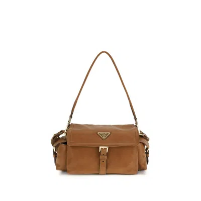 Prada Medium Explore Buckle Leather Shoulder Bag In Brown