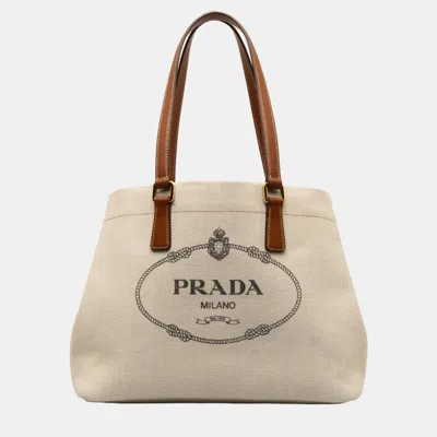 Pre-owned Prada Beige Canapa Logo Tote Bag