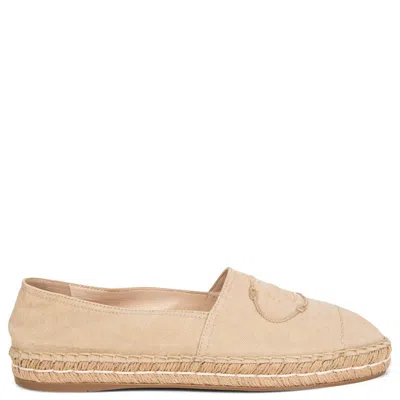 Pre-owned Prada Beige Canvas Logo Embroidered Espadrilles Flats Shoes 40 In Brown