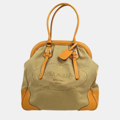 Pre-owned Prada Beige Canvas Logo Jacquard Tote Handbag
