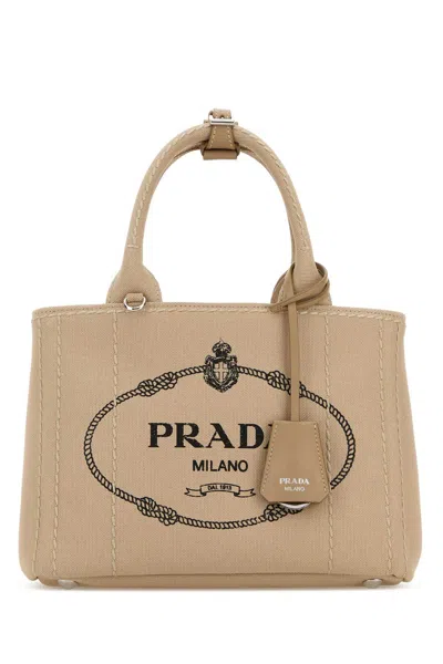 Prada Beige Canvas Small  Jardiniã¨re Handbag In Pink